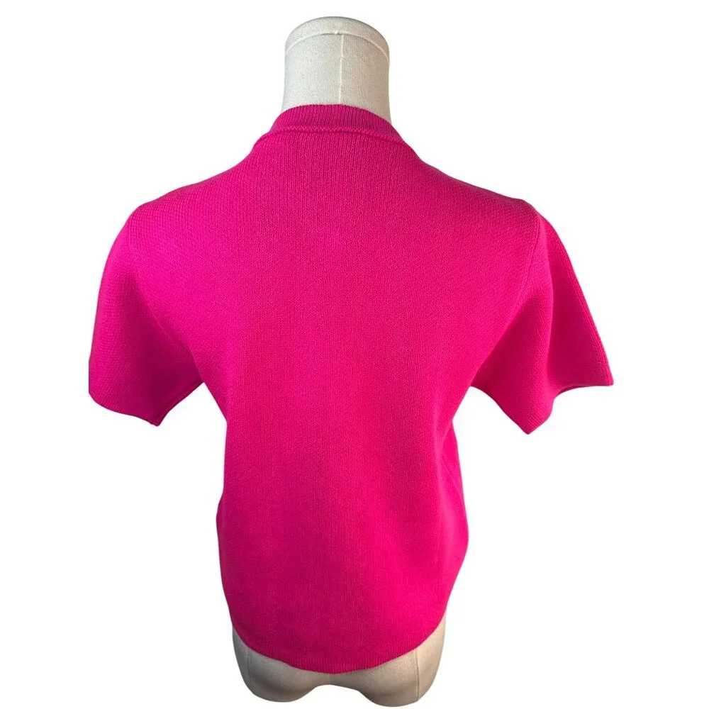 ZARA Bright Pink Short Sleeve Small Knit Cardigan With Gold Buttons & Pockets - Picture 7 of 16